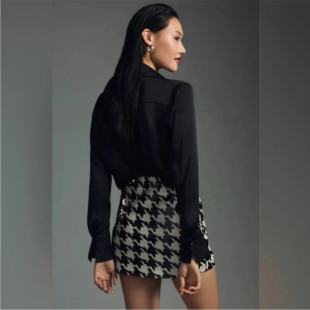 NWT ASTR The Label Darby Sequin Houndstooth Mini Skirt